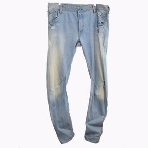 G Star Raw Arc 3D Slim Jeans Men 40 x 34 Light Wash Denim Distressed Twisted